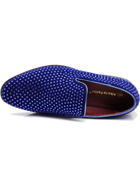 Alberto Fellini Men\'s Royal Blue Vintage Velvet Rhinestone Loafer Slip On Shoes